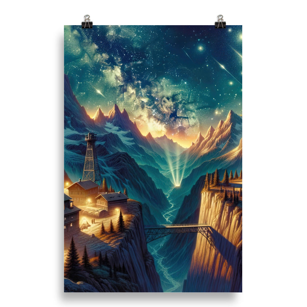 Alpine Wildnis mit Bergdorf unter sternenklarem Nachthimmel - Poster berge xxx yyy zzz 50.8 x 76.2 cm