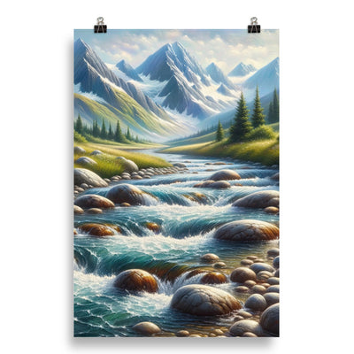 Ölgemälde eines Gebirgsbachs durch felsige Landschaft - Poster berge xxx yyy zzz 50.8 x 76.2 cm