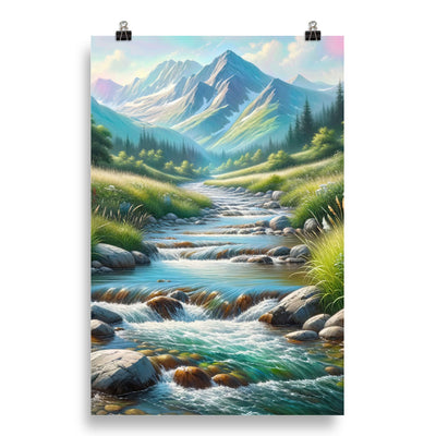 Sanfter Gebirgsbach in Ölgemälde, klares Wasser über glatten Felsen - Poster berge xxx yyy zzz 50.8 x 76.2 cm