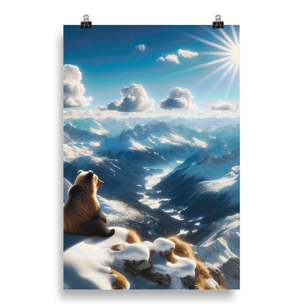 Foto der Alpen im Winter mit Bären auf dem Gipfel, glitzernder Neuschnee unter der Sonne - Poster camping xxx yyy zzz 50.8 x 76.2 cm