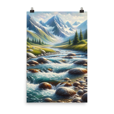 Ölgemälde eines Gebirgsbachs durch felsige Landschaft - Poster berge xxx yyy zzz 61 x 91.4 cm