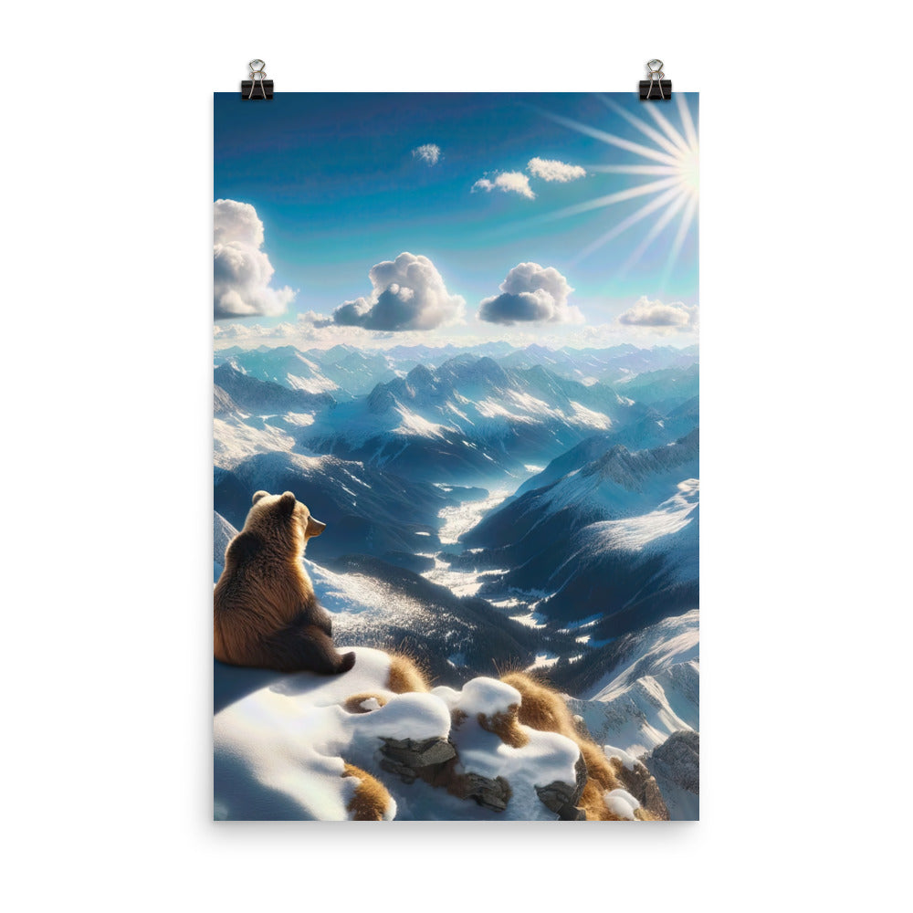 Foto der Alpen im Winter mit Bären auf dem Gipfel, glitzernder Neuschnee unter der Sonne - Poster camping xxx yyy zzz 61 x 91.4 cm