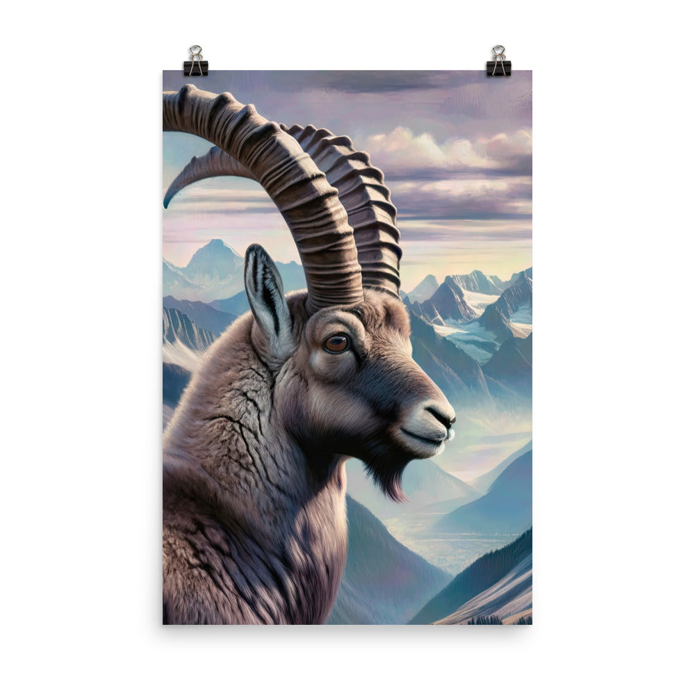 Digitales Steinbock-Porträt vor Alpenkulisse - Poster berge xxx yyy zzz 61 x 91.4 cm