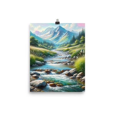 Sanfter Gebirgsbach in Ölgemälde, klares Wasser über glatten Felsen - Poster berge xxx yyy zzz 20.3 x 25.4 cm