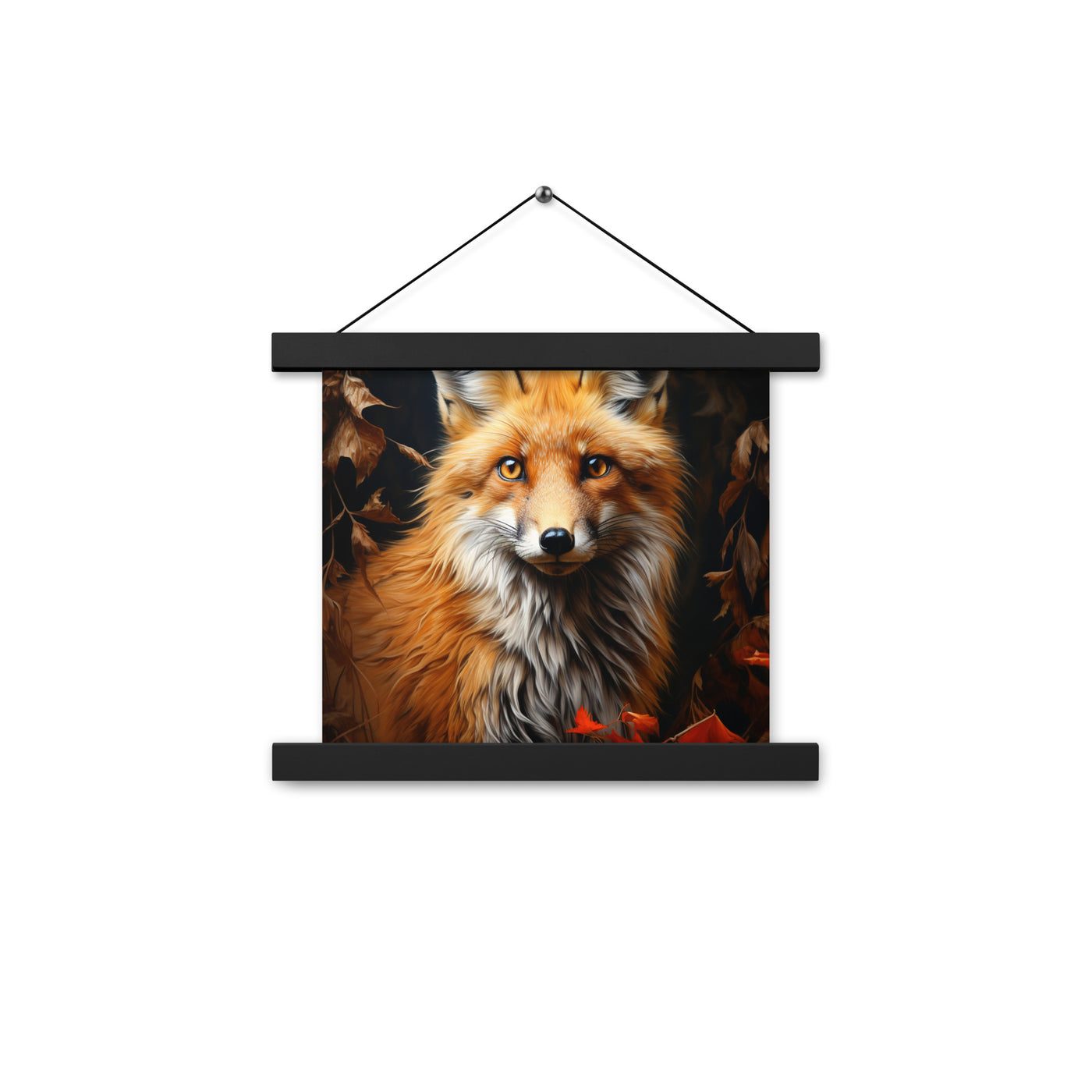 Fuchs Porträt und Herbstblätter - Malerei - Premium Poster mit Aufhängung camping xxx 25.4 x 25.4 cm