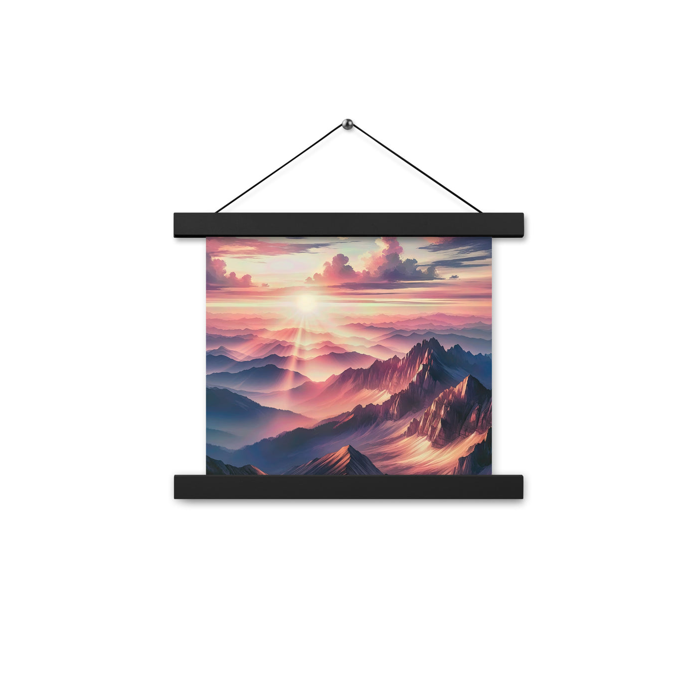 Schöne Berge bei Sonnenaufgang: Malerei in Pastelltönen - Premium Poster mit Aufhängung berge xxx yyy zzz 25.4 x 25.4 cm