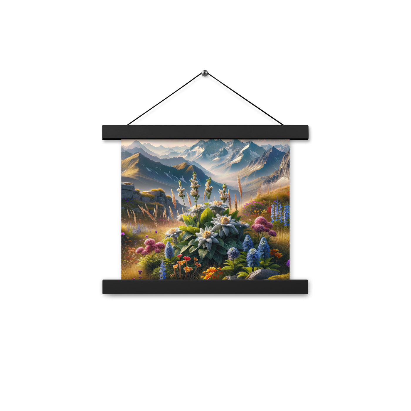 Alpine Flora: Digitales Kunstwerk mit lebendigen Blumen - Premium Poster mit Aufhängung berge xxx yyy zzz 25.4 x 25.4 cm