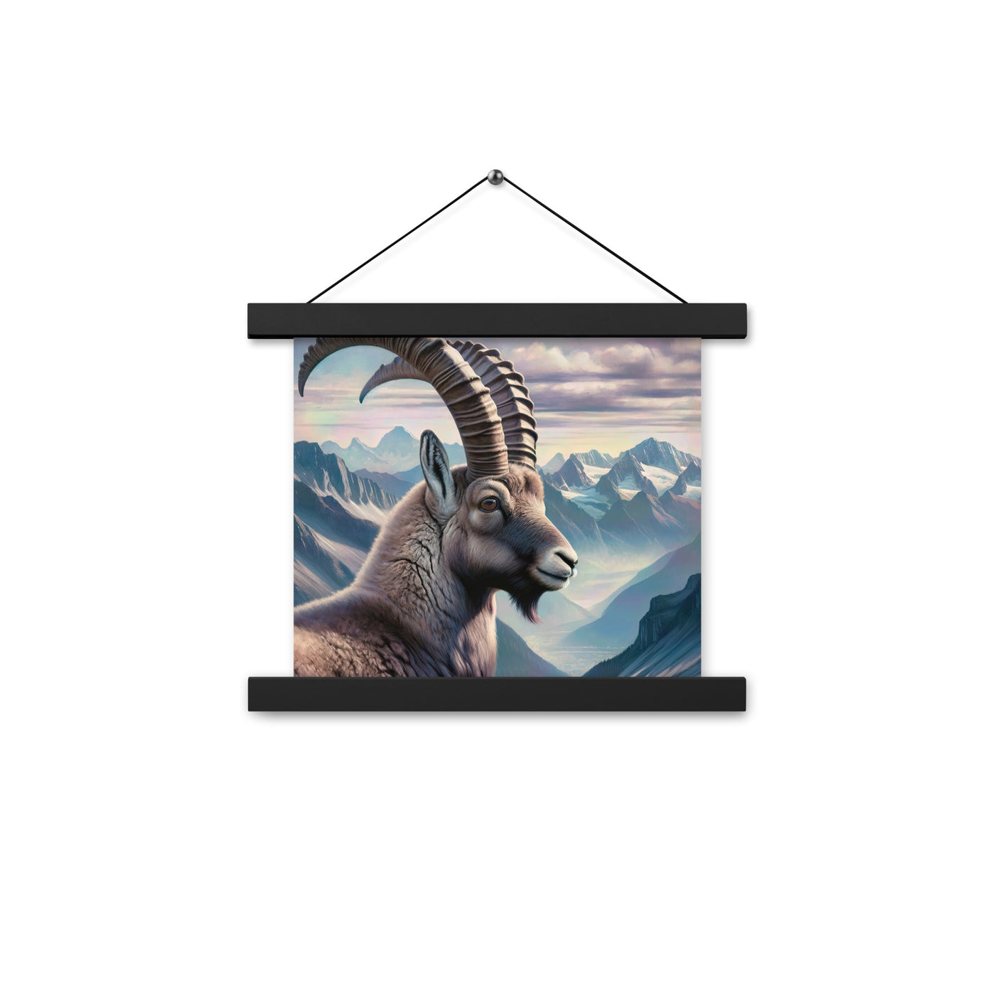 Digitales Steinbock-Porträt vor Alpenkulisse - Premium Poster mit Aufhängung berge xxx yyy zzz 25.4 x 25.4 cm