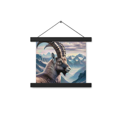 Digitales Steinbock-Porträt vor Alpenkulisse - Premium Poster mit Aufhängung berge xxx yyy zzz 25.4 x 25.4 cm