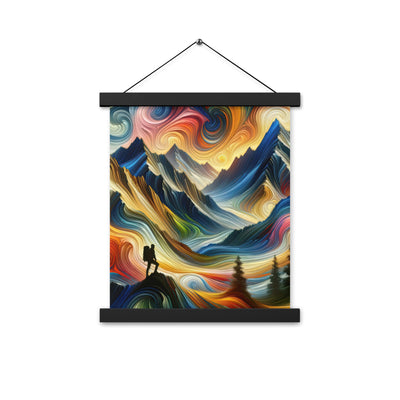 Abstraktes Kunstgemälde der Alpen mit wirbelnden, lebendigen Farben und dynamischen Mustern. Wanderer Silhouette - Enhanced Matte Paper wandern xxx yyy zzz 27.9 x 35.6 cm