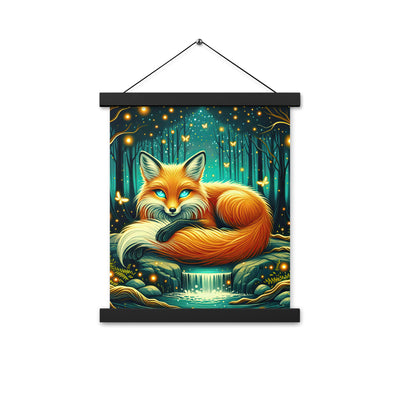 Bezaubernder Fuchs auf erleuchteter mystischer Waldlichtung - Premium Poster mit Aufhängung camping xxx yyy zzz 27.9 x 35.6 cm