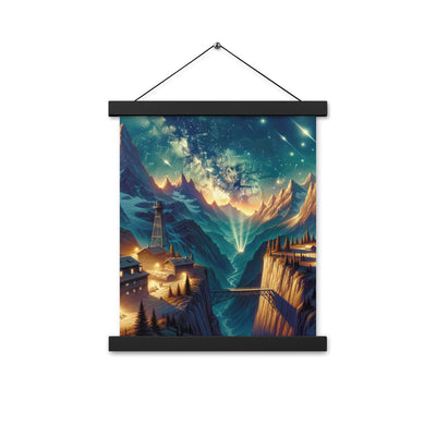 Alpine Wildnis mit Bergdorf unter sternenklarem Nachthimmel - Premium Poster mit Aufhängung berge xxx yyy zzz 27.9 x 35.6 cm