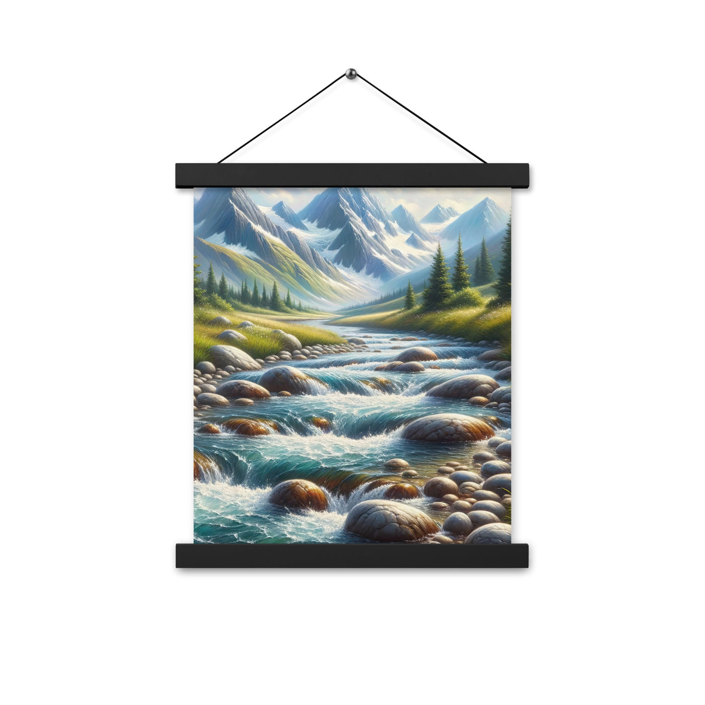 Ölgemälde eines Gebirgsbachs durch felsige Landschaft - Premium Poster mit Aufhängung berge xxx yyy zzz 27.9 x 35.6 cm