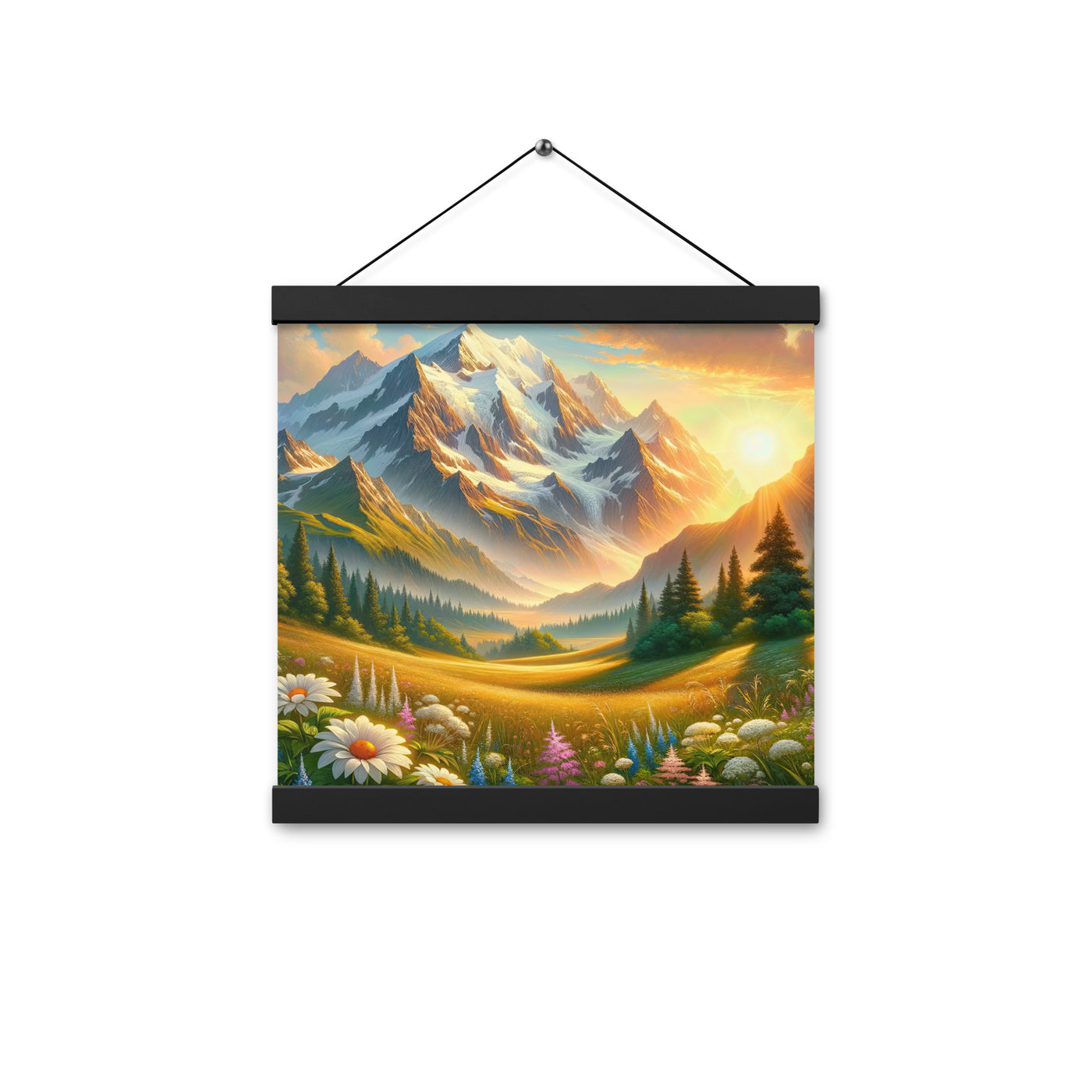 Heitere Alpenschönheit: Schneeberge und Wildblumenwiesen - Premium Poster mit Aufhängung berge xxx yyy zzz 30.5 x 30.5 cm