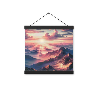 Schöne Berge bei Sonnenaufgang: Malerei in Pastelltönen - Premium Poster mit Aufhängung berge xxx yyy zzz 30.5 x 30.5 cm