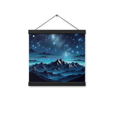 Alpen unter Sternenhimmel mit glitzernden Sternen und Meteoren - Premium Poster mit Aufhängung berge xxx yyy zzz 30.5 x 30.5 cm