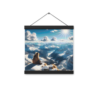 Foto der Alpen im Winter mit Bären auf dem Gipfel, glitzernder Neuschnee unter der Sonne - Premium Poster mit Aufhängung camping xxx yyy zzz 30.5 x 30.5 cm