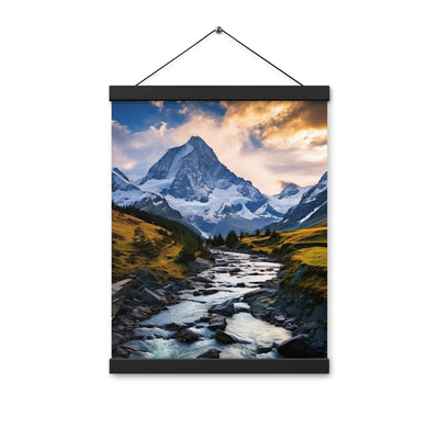 Berge und steiniger Bach - Epische Stimmung - Premium Poster mit Aufhängung berge xxx 30.5 x 40.6 cm