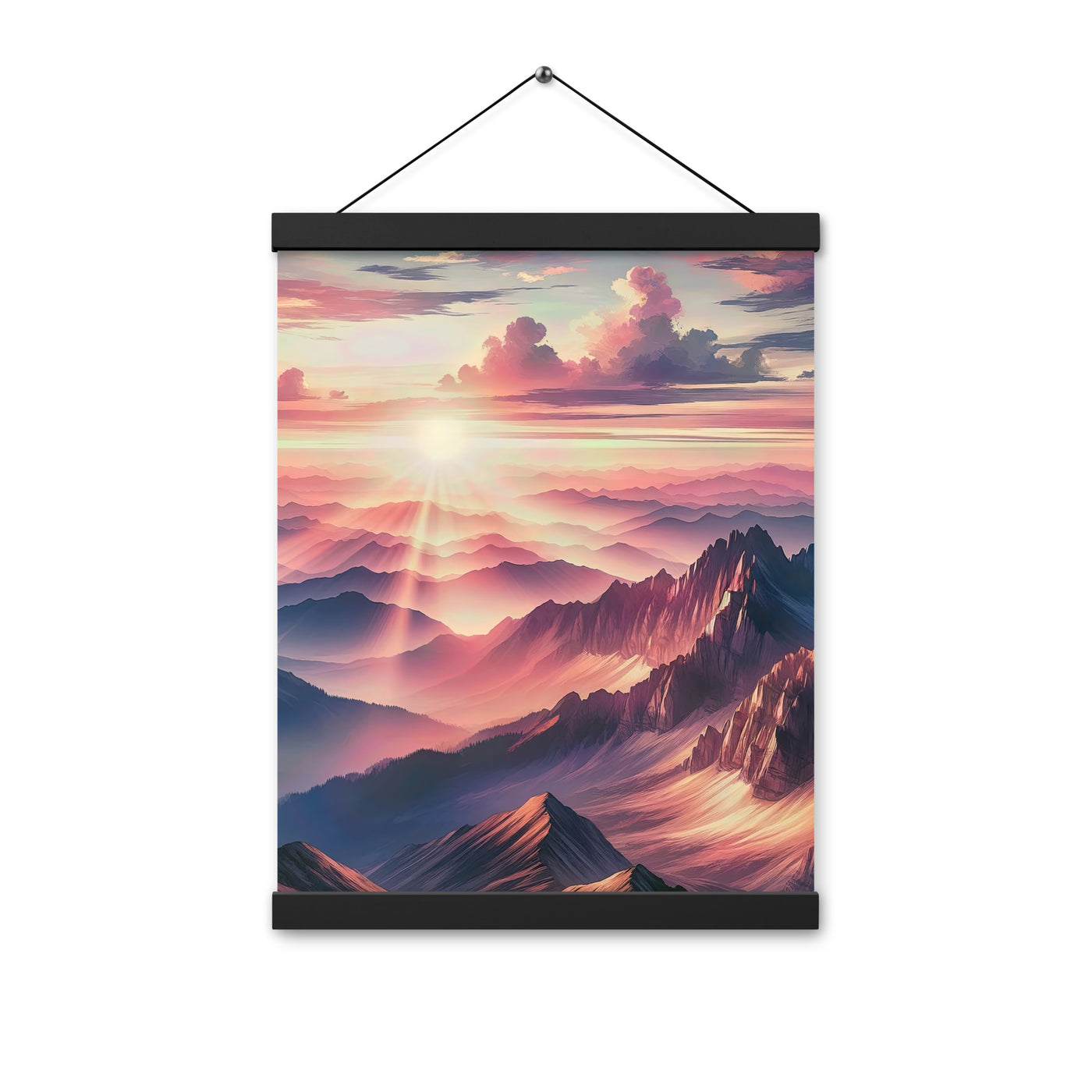 Schöne Berge bei Sonnenaufgang: Malerei in Pastelltönen - Premium Poster mit Aufhängung berge xxx yyy zzz 30.5 x 40.6 cm