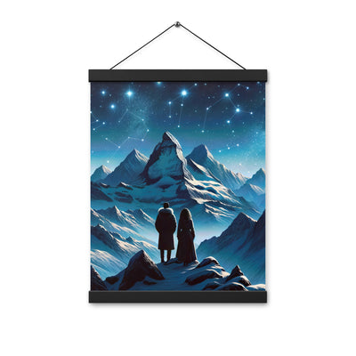 Alpenwinternacht: Digitale Kunst mit Wanderern in Bergen und Sternenhimmel - Premium Poster mit Aufhängung wandern xxx yyy zzz 30.5 x 40.6 cm