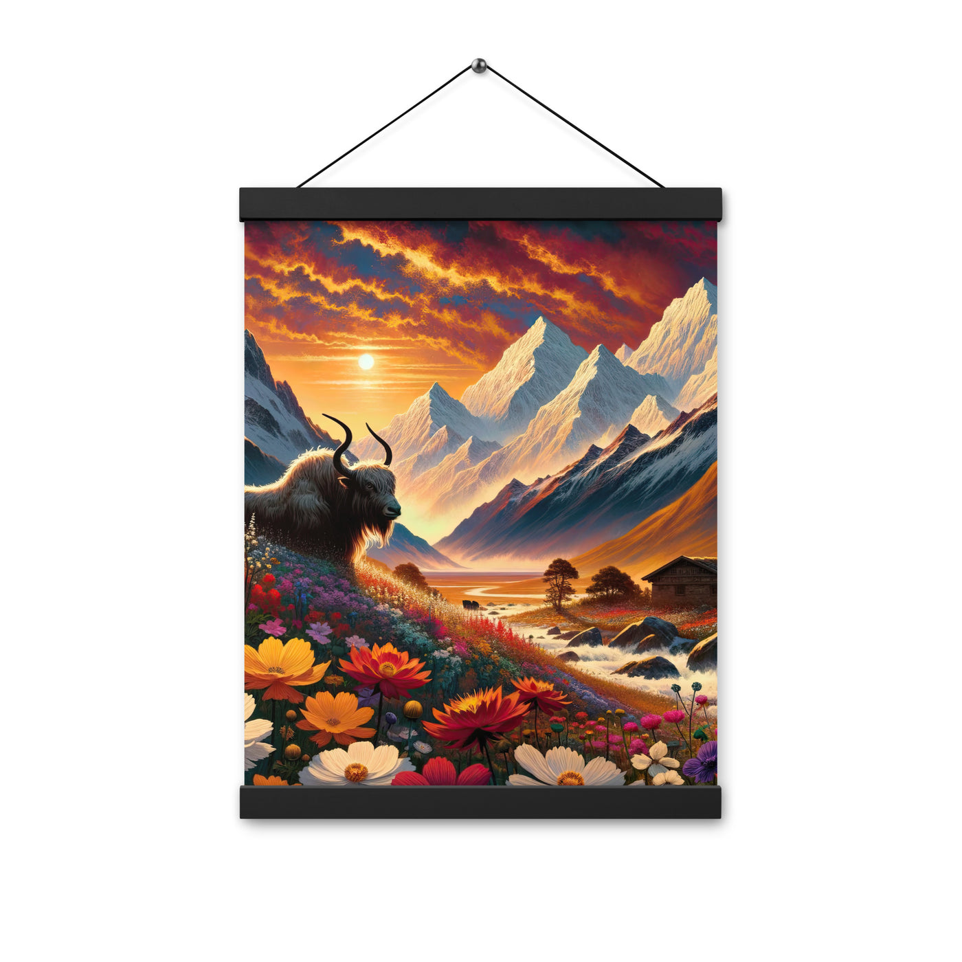 Magischer Alpenabend mit Hochlandkuh und goldener Sonnenkulisse - Premium Poster mit Aufhängung berge xxx yyy zzz 30.5 x 40.6 cm