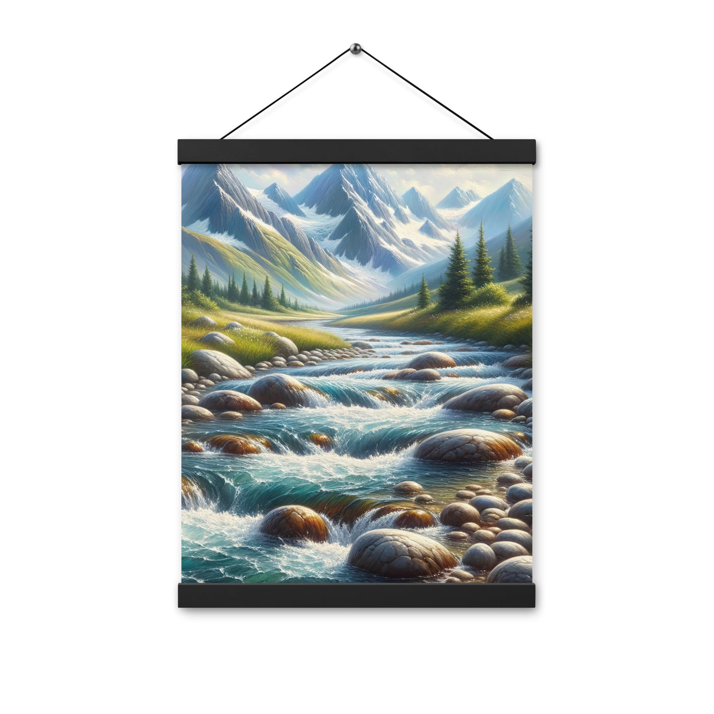 Ölgemälde eines Gebirgsbachs durch felsige Landschaft - Premium Poster mit Aufhängung berge xxx yyy zzz 30.5 x 40.6 cm