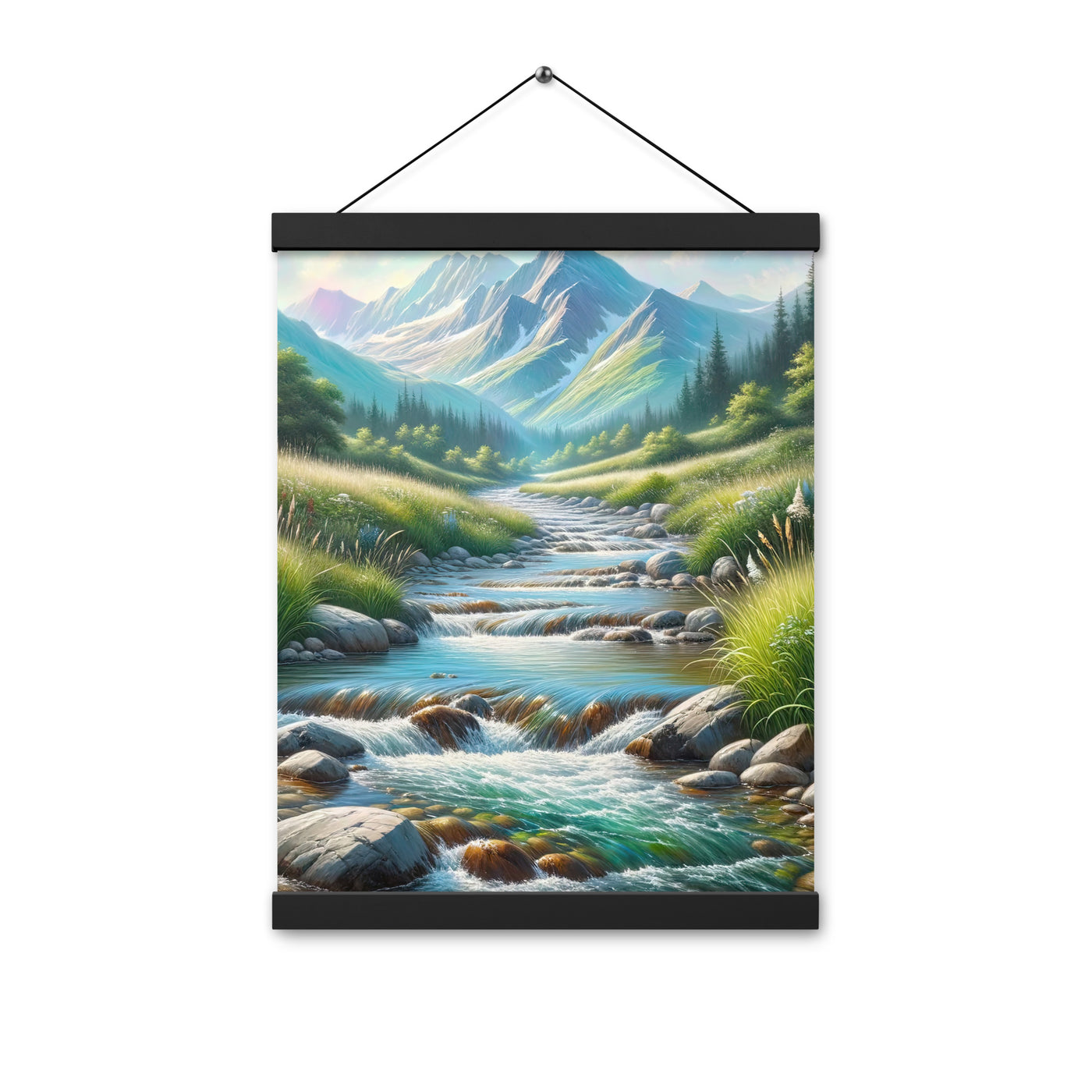 Sanfter Gebirgsbach in Ölgemälde, klares Wasser über glatten Felsen - Premium Poster mit Aufhängung berge xxx yyy zzz 30.5 x 40.6 cm