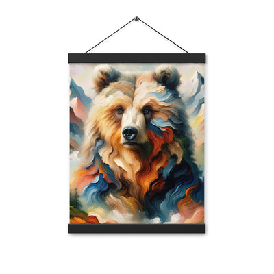 Ölgemälde mit Bär und abstrakter Alpeninterpretation, Verschmelzung von Natur und Kunst - Premium Poster mit Aufhängung camping xxx yyy zzz 30.5 x 40.6 cm