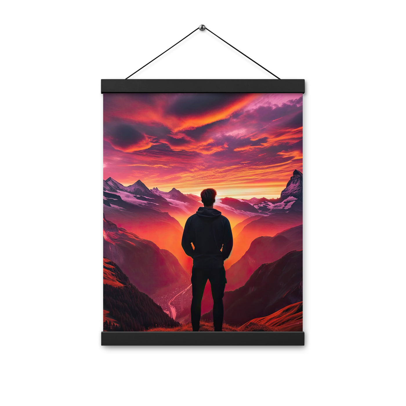 Foto der Schweizer Alpen im Sonnenuntergang, Himmel in surreal glänzenden Farbtönen - Premium Poster mit Aufhängung wandern xxx yyy zzz 30.5 x 40.6 cm