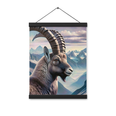 Digitales Steinbock-Porträt vor Alpenkulisse - Premium Poster mit Aufhängung berge xxx yyy zzz 30.5 x 40.6 cm