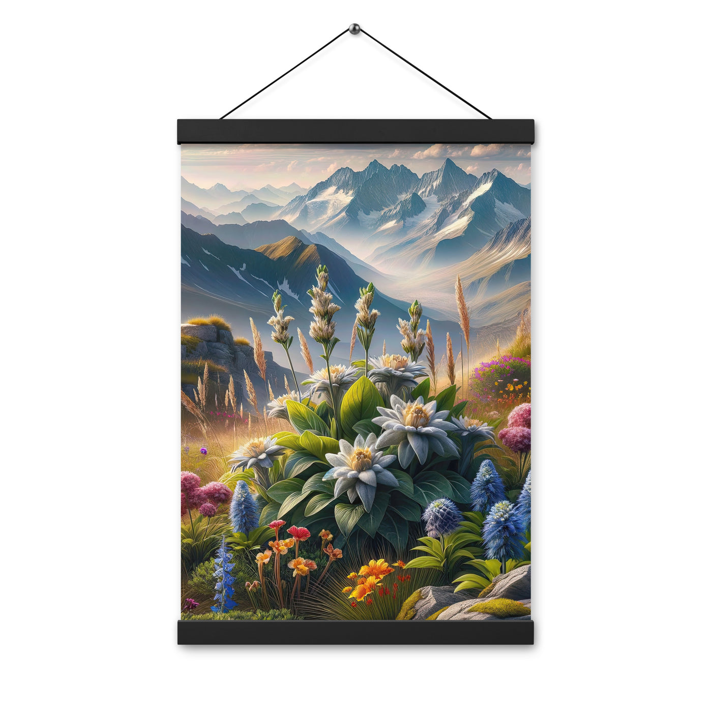 Alpine Flora: Digitales Kunstwerk mit lebendigen Blumen - Premium Poster mit Aufhängung berge xxx yyy zzz 30.5 x 45.7 cm