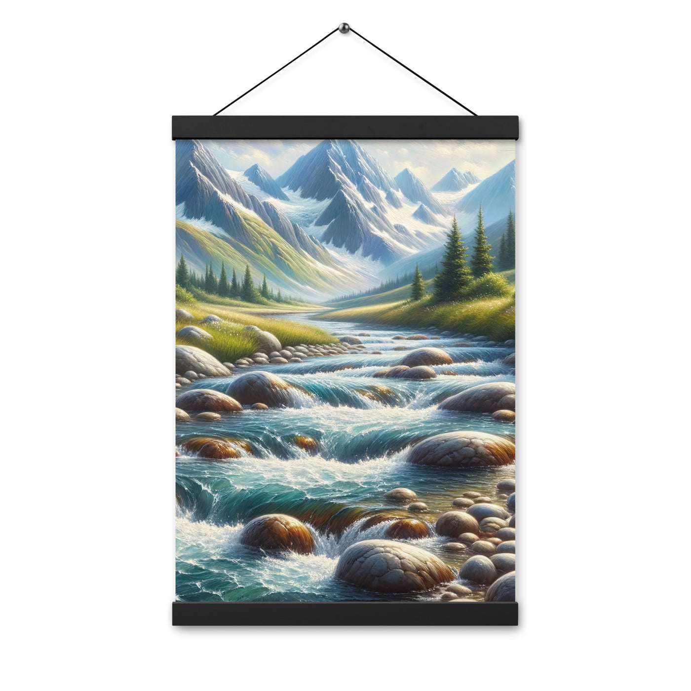 Ölgemälde eines Gebirgsbachs durch felsige Landschaft - Premium Poster mit Aufhängung berge xxx yyy zzz 30.5 x 45.7 cm