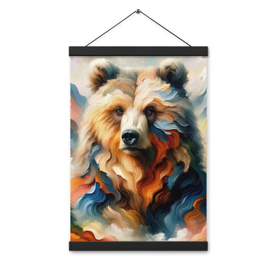 Ölgemälde mit Bär und abstrakter Alpeninterpretation, Verschmelzung von Natur und Kunst - Premium Poster mit Aufhängung camping xxx yyy zzz 30.5 x 45.7 cm