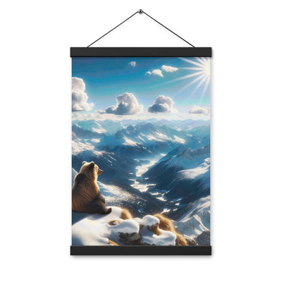 Foto der Alpen im Winter mit Bären auf dem Gipfel, glitzernder Neuschnee unter der Sonne - Premium Poster mit Aufhängung camping xxx yyy zzz 30.5 x 45.7 cm