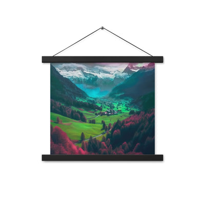 Berglandschaft und Dorf - Fotorealistische Malerei - Premium Poster mit Aufhängung berge xxx 35.6 x 35.6 cm