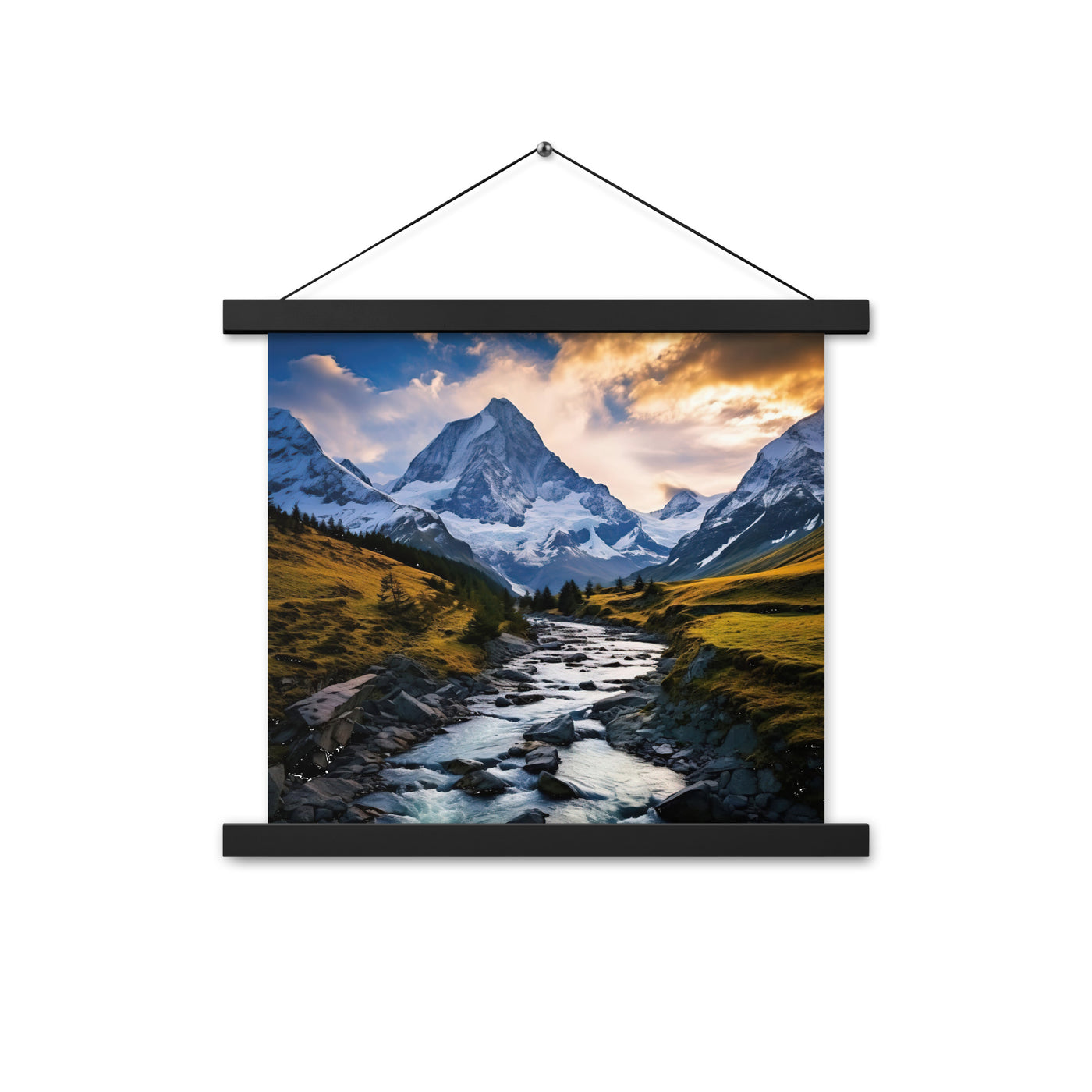 Berge und steiniger Bach - Epische Stimmung - Premium Poster mit Aufhängung berge xxx 35.6 x 35.6 cm