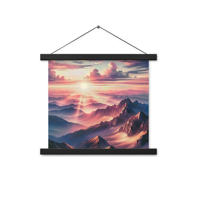 Schöne Berge bei Sonnenaufgang: Malerei in Pastelltönen - Premium Poster mit Aufhängung berge xxx yyy zzz 35.6 x 35.6 cm