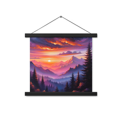 Ölgemälde der Alpenlandschaft im ätherischen Sonnenuntergang, himmlische Farbtöne - Premium Poster mit Aufhängung berge xxx yyy zzz 35.6 x 35.6 cm