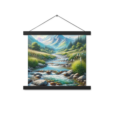 Sanfter Gebirgsbach in Ölgemälde, klares Wasser über glatten Felsen - Premium Poster mit Aufhängung berge xxx yyy zzz 35.6 x 35.6 cm