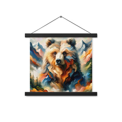 Ölgemälde mit Bär und abstrakter Alpeninterpretation, Verschmelzung von Natur und Kunst - Premium Poster mit Aufhängung camping xxx yyy zzz 35.6 x 35.6 cm