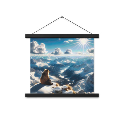 Foto der Alpen im Winter mit Bären auf dem Gipfel, glitzernder Neuschnee unter der Sonne - Premium Poster mit Aufhängung camping xxx yyy zzz 35.6 x 35.6 cm