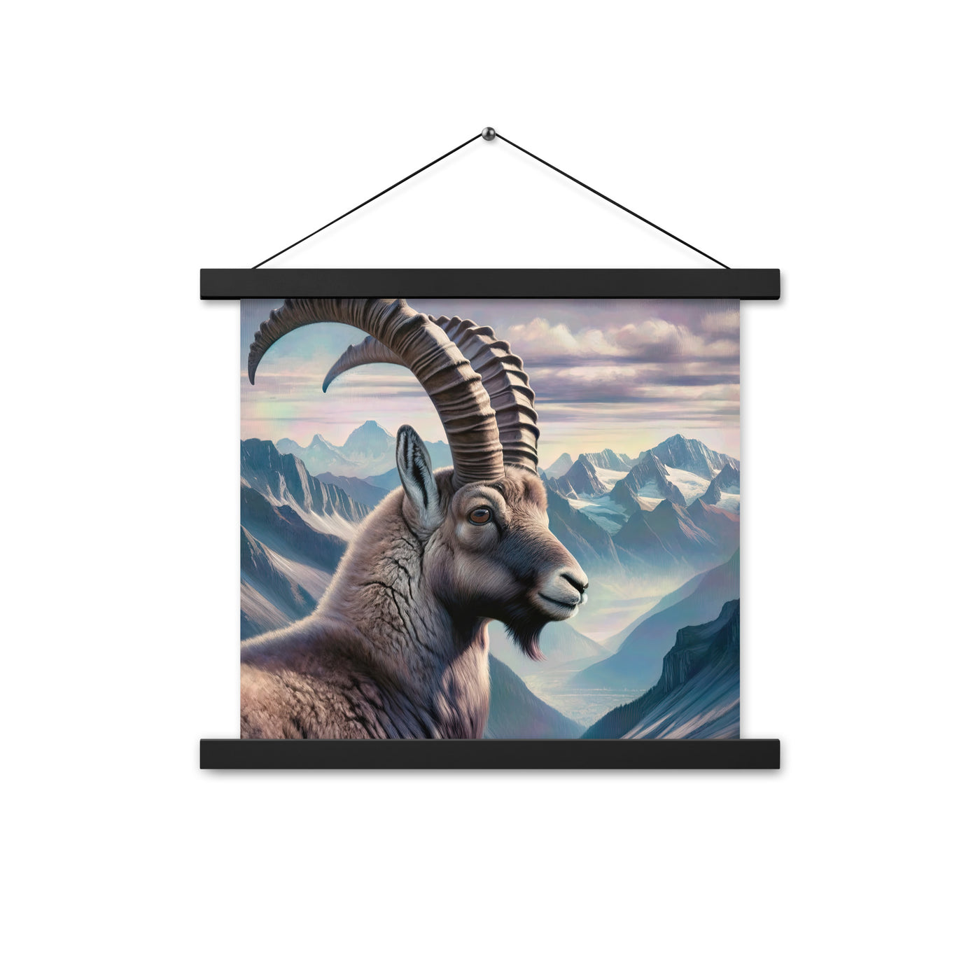 Digitales Steinbock-Porträt vor Alpenkulisse - Premium Poster mit Aufhängung berge xxx yyy zzz 35.6 x 35.6 cm