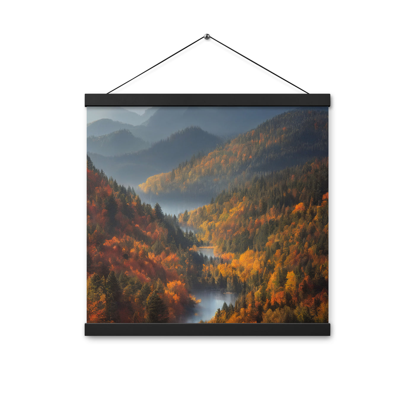 Berge, Wald und Nebel - Malerei - Premium Poster mit Aufhängung berge xxx 40.6 x 40.6 cm