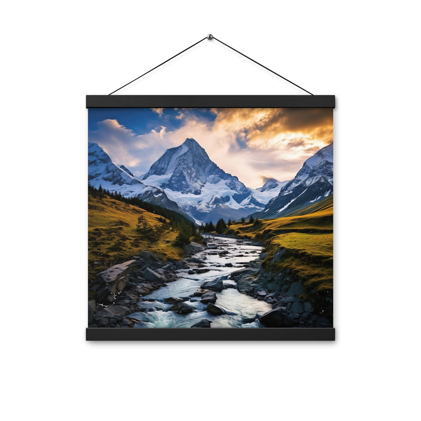 Berge und steiniger Bach - Epische Stimmung - Premium Poster mit Aufhängung berge xxx 40.6 x 40.6 cm