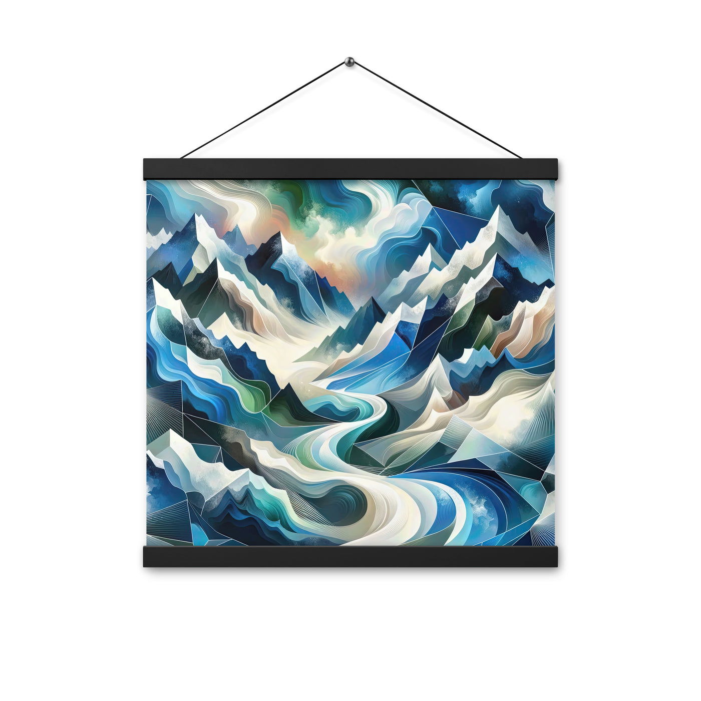 Abstrakte Kunst der Alpen, die geometrische Formen verbindet, um Berggipfel, Täler und Flüsse im Schnee darzustellen. . - Enhanced Matte berge xxx yyy zzz 40.6 x 40.6 cm