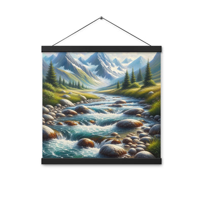 Ölgemälde eines Gebirgsbachs durch felsige Landschaft - Premium Poster mit Aufhängung berge xxx yyy zzz 40.6 x 40.6 cm