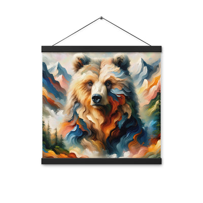 Ölgemälde mit Bär und abstrakter Alpeninterpretation, Verschmelzung von Natur und Kunst - Premium Poster mit Aufhängung camping xxx yyy zzz 40.6 x 40.6 cm