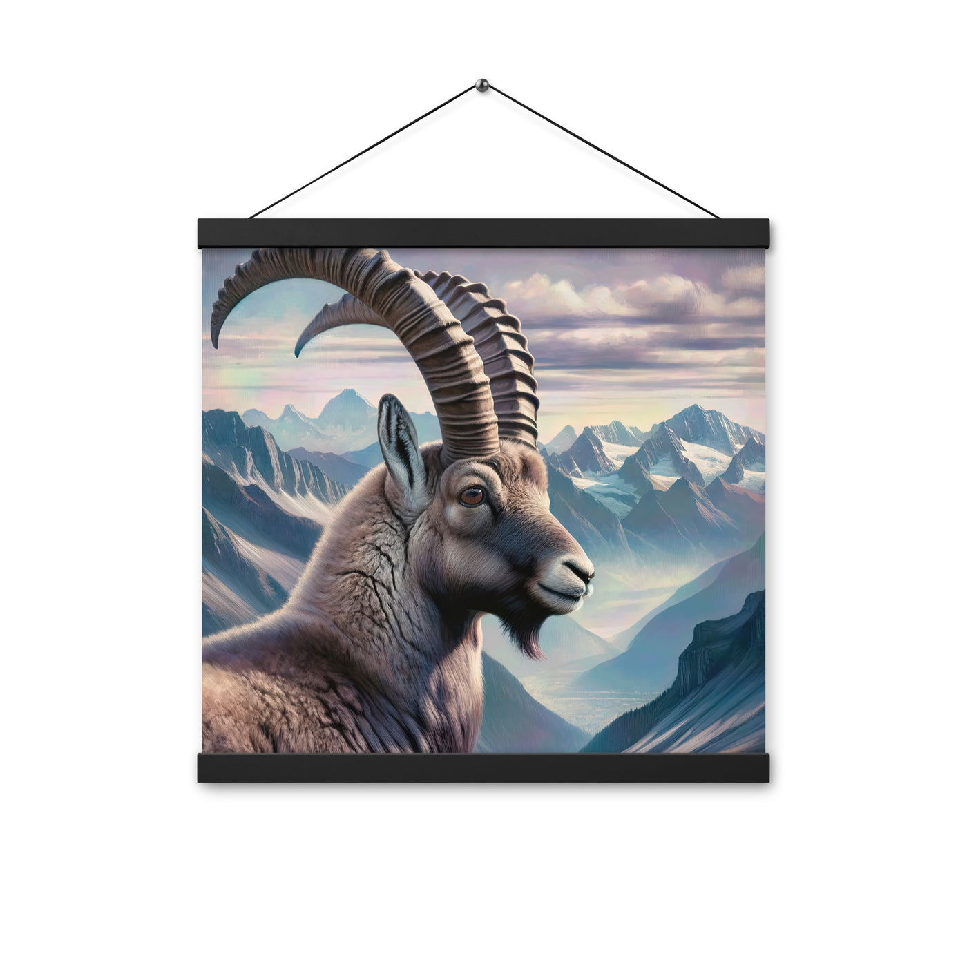 Digitales Steinbock-Porträt vor Alpenkulisse - Premium Poster mit Aufhängung berge xxx yyy zzz 40.6 x 40.6 cm