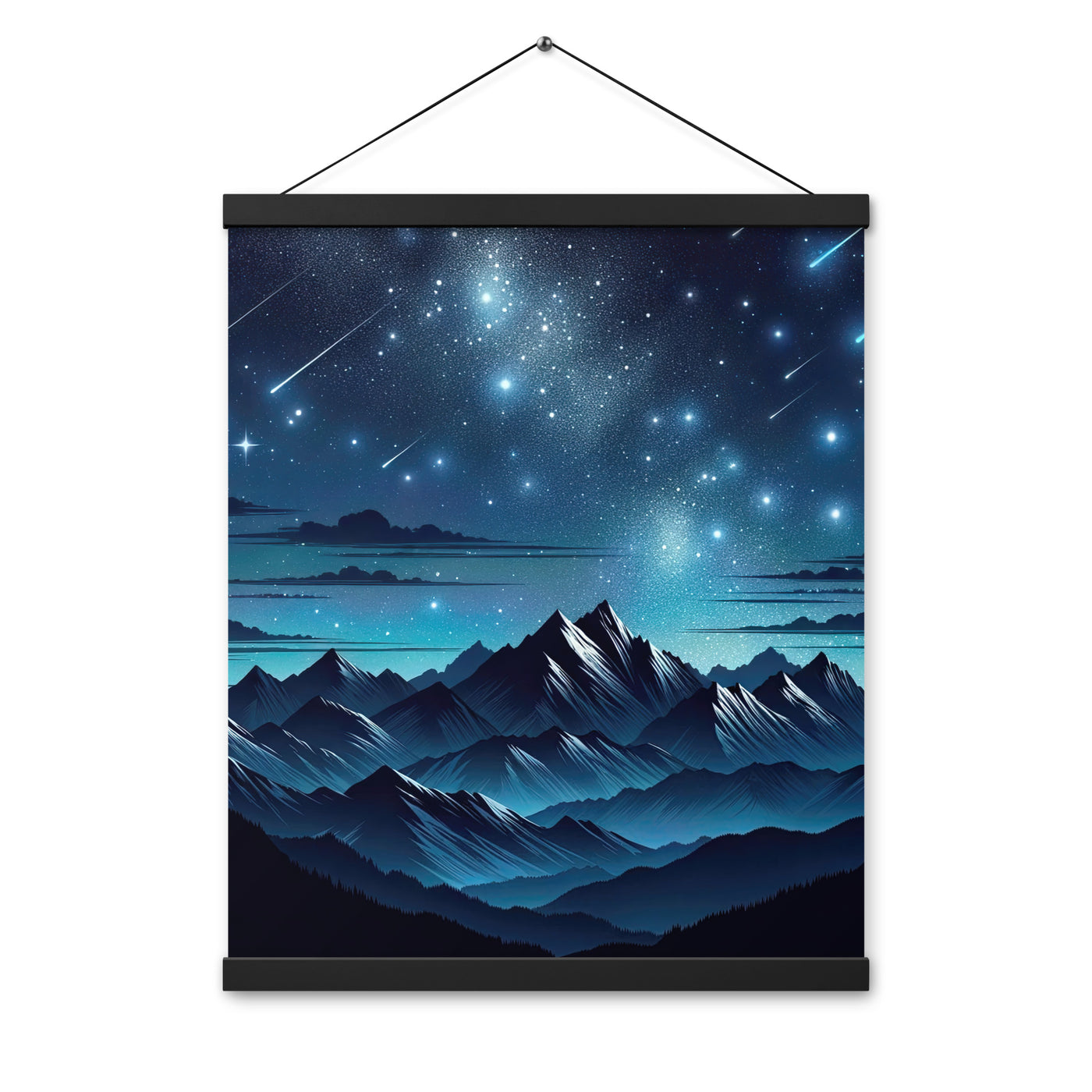 Alpen unter Sternenhimmel mit glitzernden Sternen und Meteoren - Premium Poster mit Aufhängung berge xxx yyy zzz 40.6 x 50.8 cm