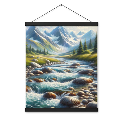 Ölgemälde eines Gebirgsbachs durch felsige Landschaft - Premium Poster mit Aufhängung berge xxx yyy zzz 40.6 x 50.8 cm